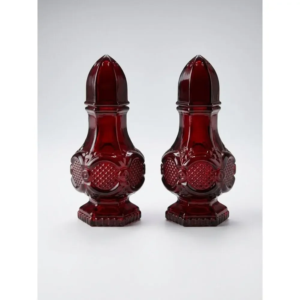 1970's Vintage Avon Cape Cod Charisma Cologne Ruby Red Glass Salt Pepper Shakers